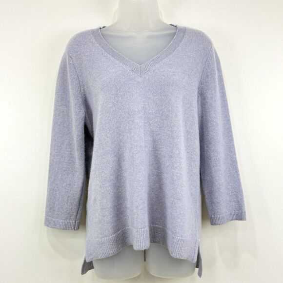 Belle France Sweater Women's L Lavender‎ 2 Ply 100% Cashmere Cozy V Neck - Picture 1 of 12